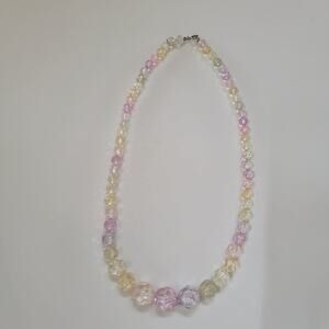 Vintage Pastel Faceted Beaded Necklace With Multi Color Glass Beads And Clasp